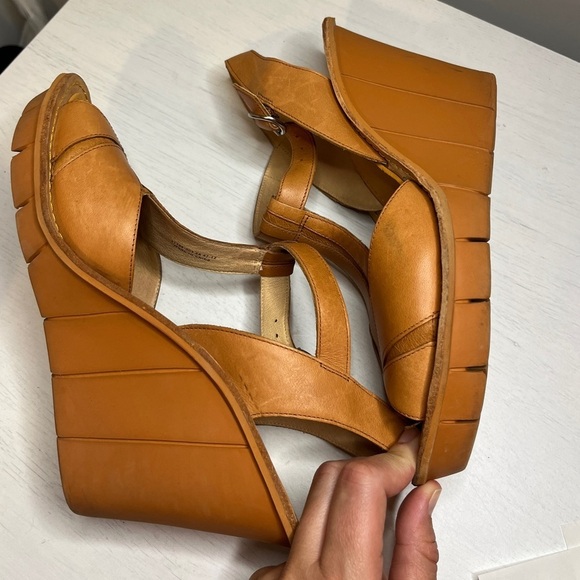 Camper Filippa Sandal Tan Full Grain Leather EVA Wedge Buckle Strap sz 8.5 - Picture 5 of 12